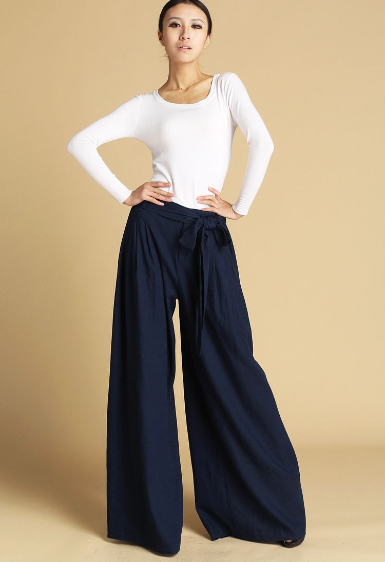 Dark blue linen maxi pants (471)