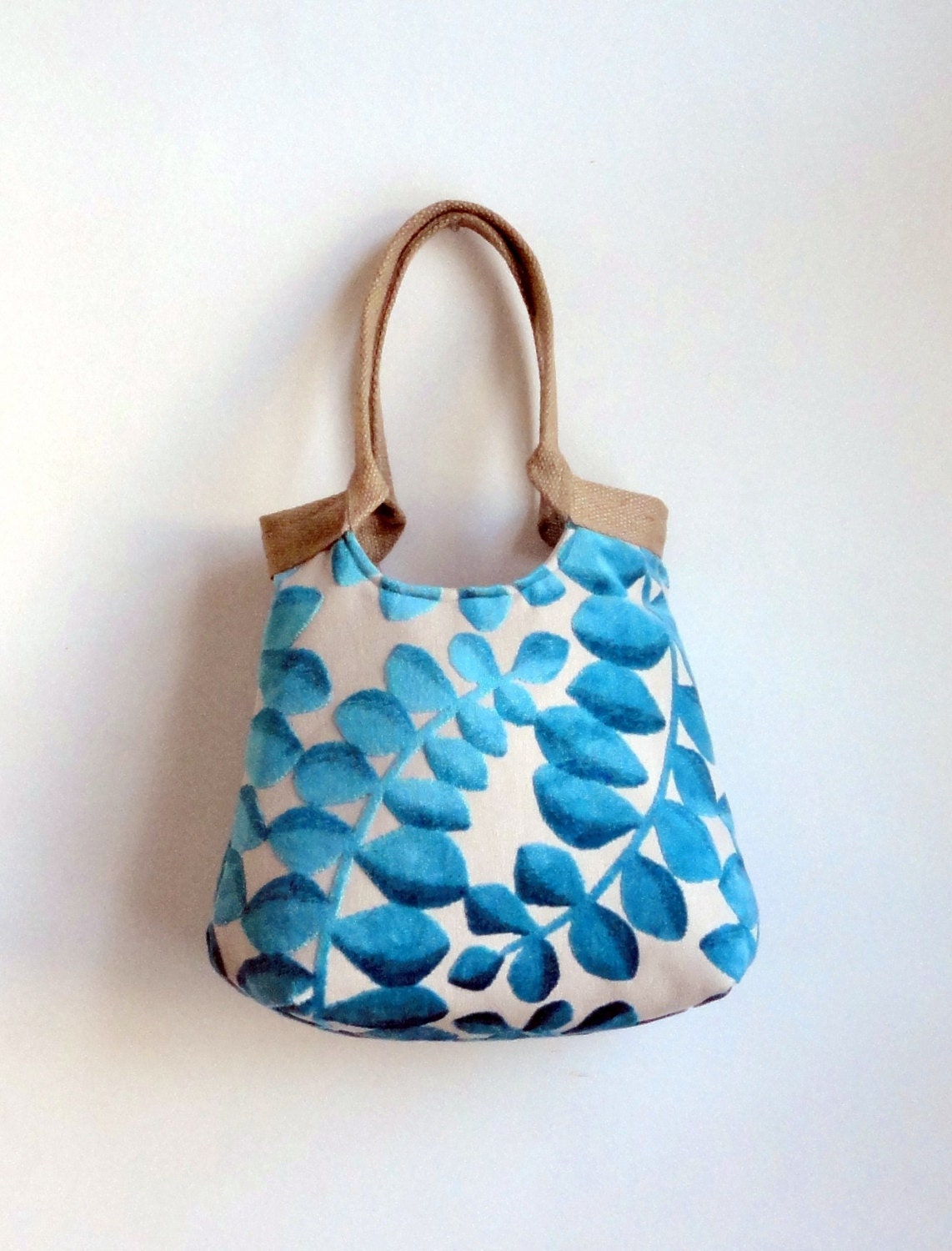 Shoulder Bag Handbag PurseTurquoise large tapestry carry all hobo bag with burlap