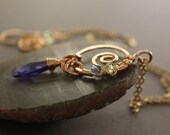 Bronze necklace with purple amethyst color Cubic Zirconia with Swarovski crystal accents and decorative hook clasp - Gold tone necklace