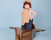 Crochet aviator hat with goggles and scarf