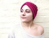 Pink headband, knit turban hat, womens bright knitted accessory.