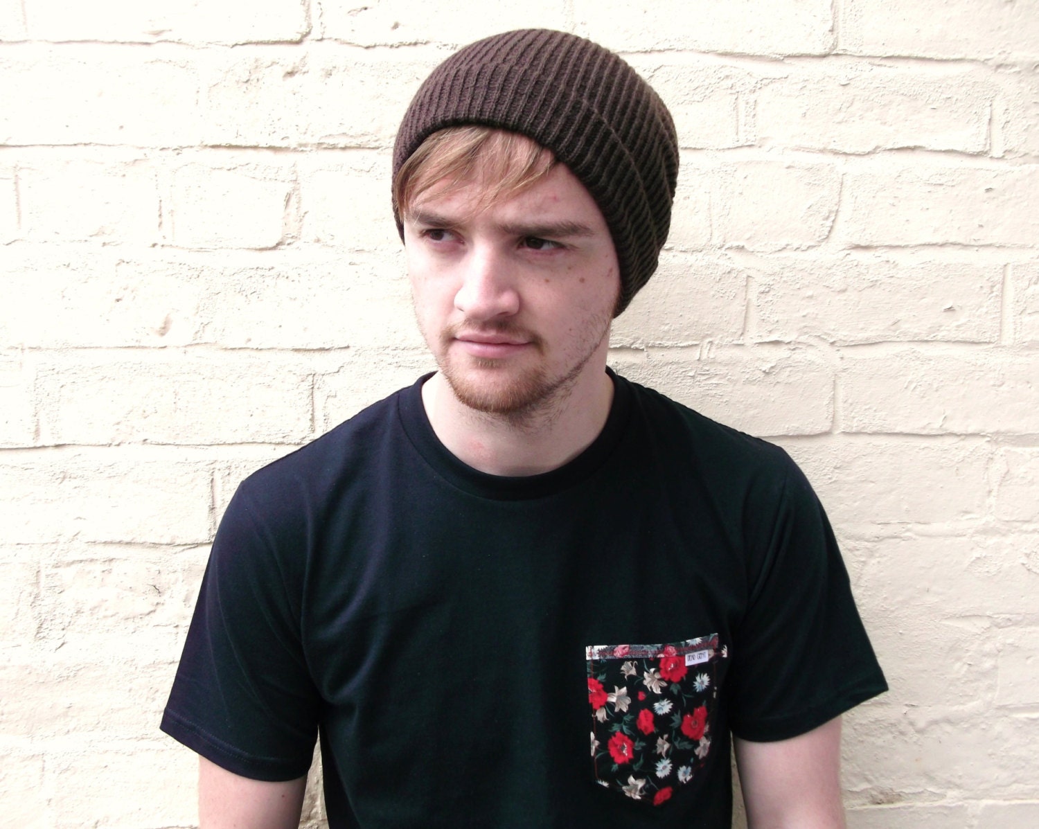 Beanie hat, brown, mens large knitted hat, menswear fashion.