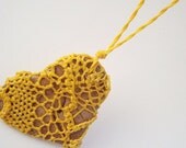 Heart Lace Jewelry, i carry your heart with me, Woven Pottery Necklace, Bright Goldenrod Yellow