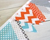 Bunting Photo Prop Fabric Flags  - Gray, Orange and Aqua Blue Chevron - Ready to Ship