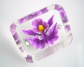 Vintage Lucite Orchid Reverse Carved Beveled Edge Brooch Pin