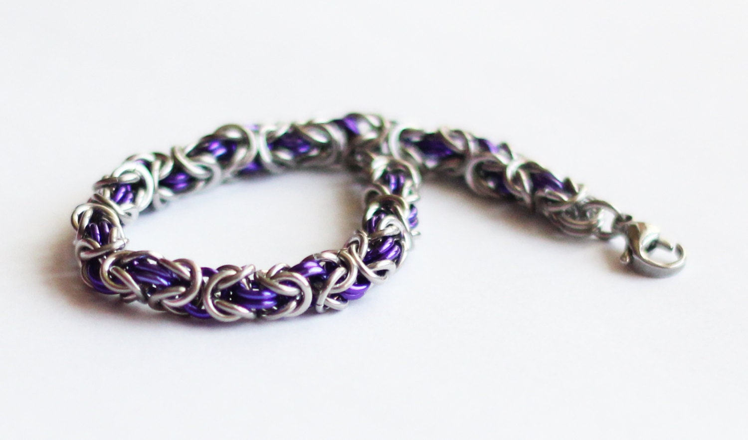 Purple and Silver Byzantine Chainmail Bracelet