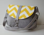 Small Messenger Bag in Yellow Chevron with Grey Corduroy - ready to ship