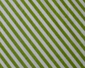 vintage cotton sheet fabric fat quarter (green peapod stripe on white )