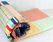 Baby Blanket - Boy Patchwork Baby Blanket - Red Yellow Navy Blue Aqua Blue - Stripes and Plaid Nautical