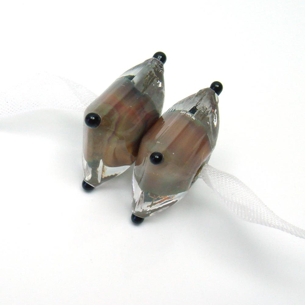 Lampwork beads  -  Lost   -  earring pair, square disk, glass beads