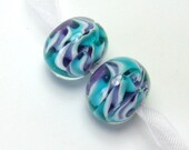 Lampwork beads  -  Teal and Violet Twists  -  teal, violet, loose glass beads, earring pair, lampwork bead pair