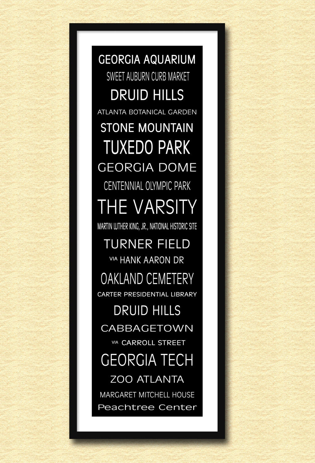 Atlanta, Georgia, Typography Art Poster / Bus / Transit / Subway Roll 12" x 36" Poster Print