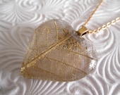 Heart of Gold-Pressed Gold Skeleton Leaf Glass Heart Pendant-Symbolizes Peace, Tranquility, Serenity