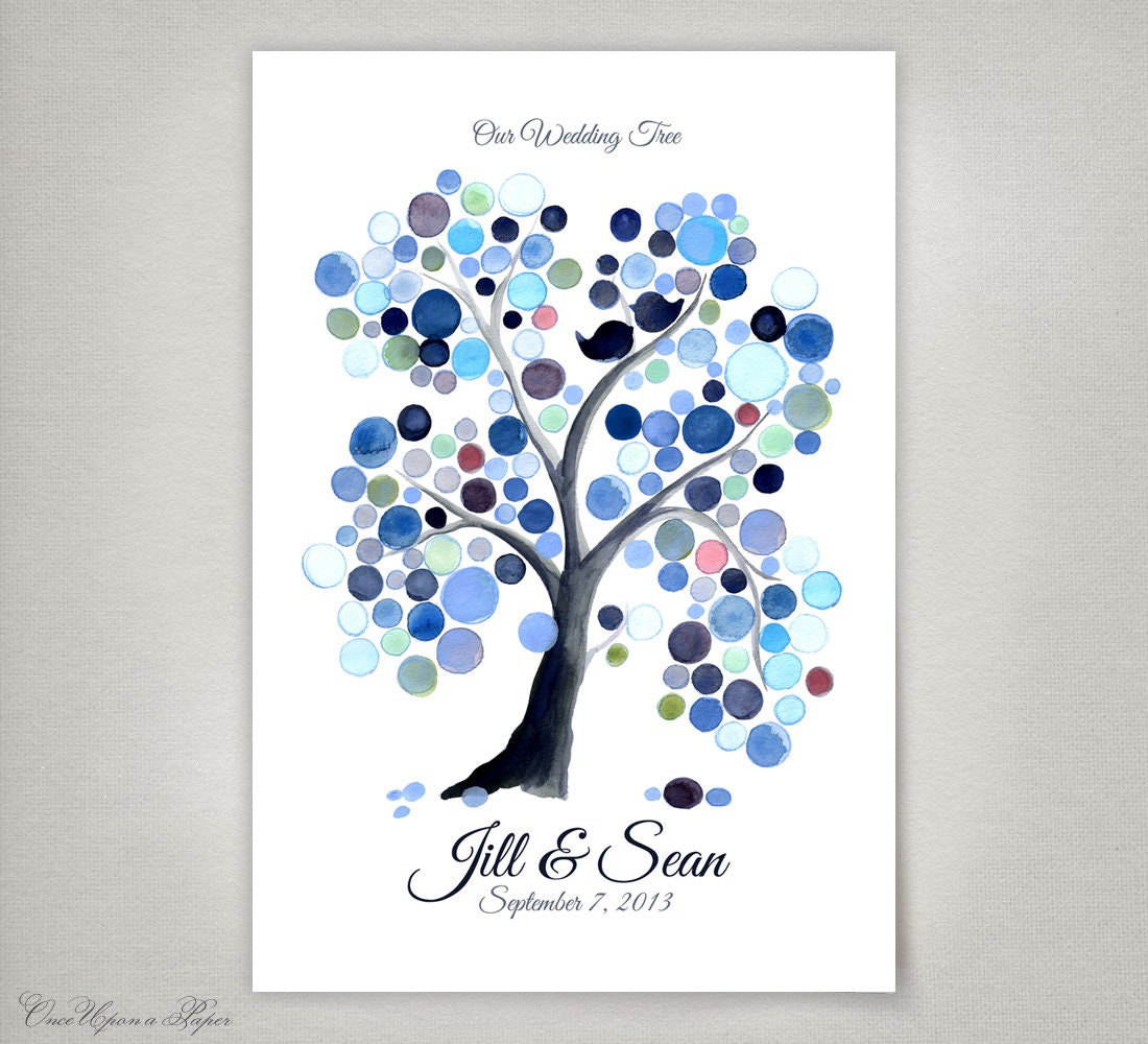 Personalized Wedding Guest Book Tree Alternative Love Birds - 13x19inch wedding guest book art Poster Tree of Life Wedding Guest Book