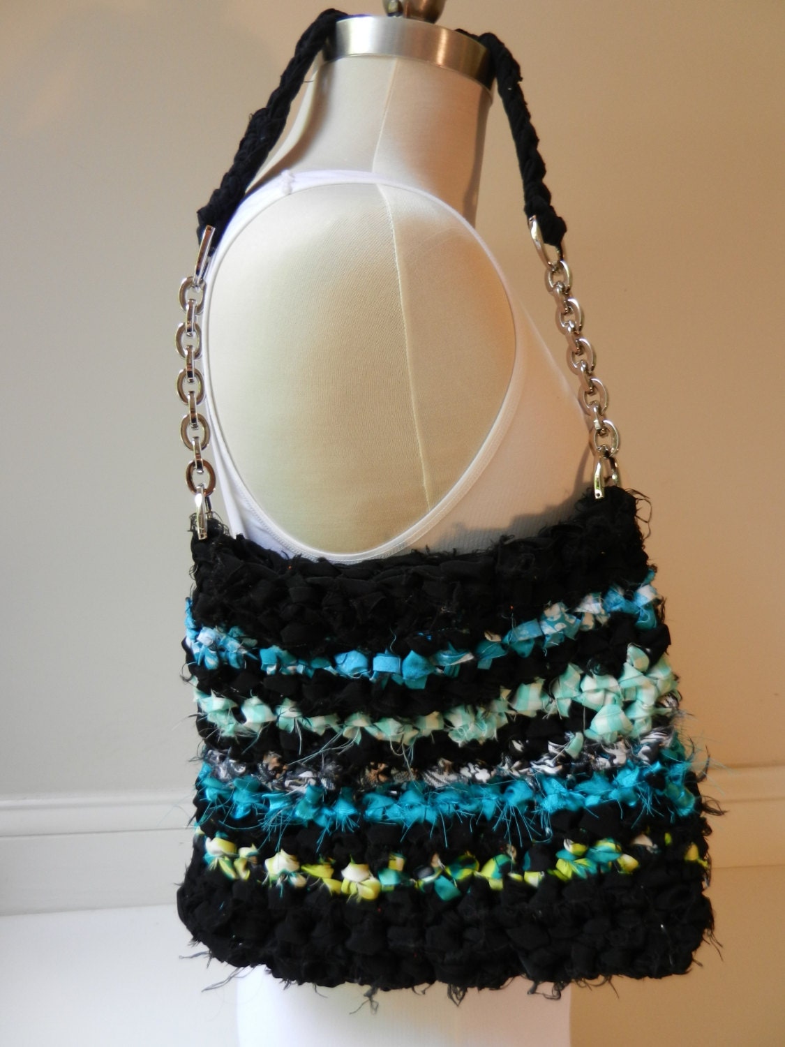 Black Crochet Purse, Handbag. Shoulder Bag