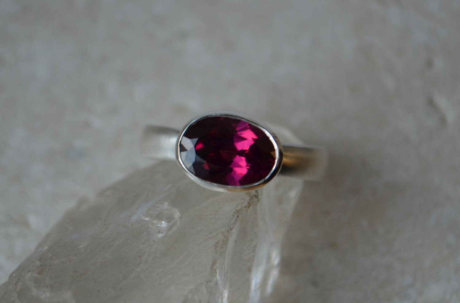 Red Rhodolite Garnet Oval Ring with Sterling Silver