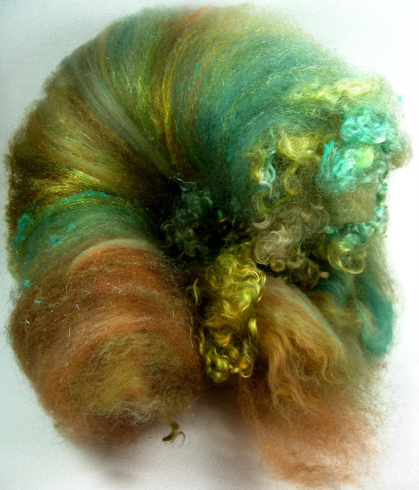 Pine Forest Wild Card Bling Batt for Spinning and Felting