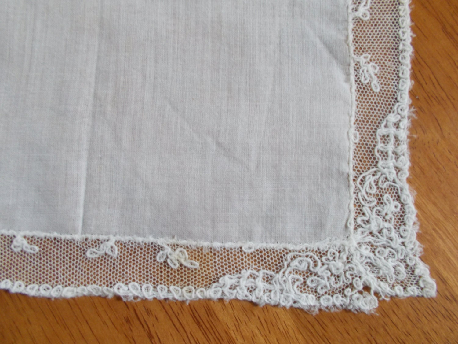 Vintage Hankie, Ladies Hankie, Ornate net lace, mesh lace trim, white cotton, collectable, Mother of Bride, Victorian, Romantic, Mothers Day