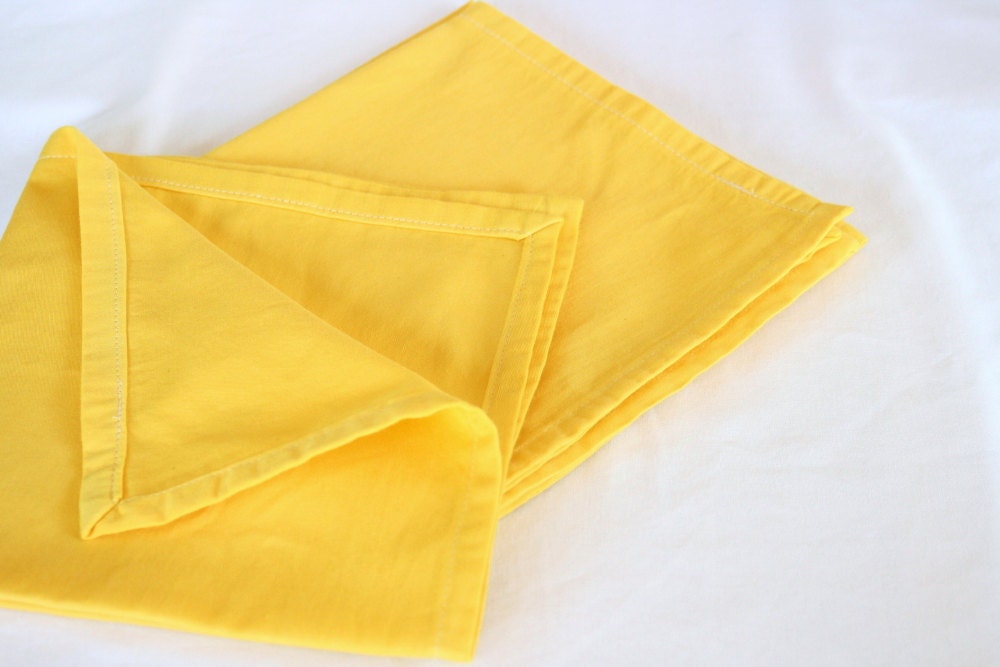 Cloth Napkins, Organic Cotton, Hand Dyed in Sunshine Yellow, Set of 4 Sixteen inch Dinner Napkins, Made in the USA