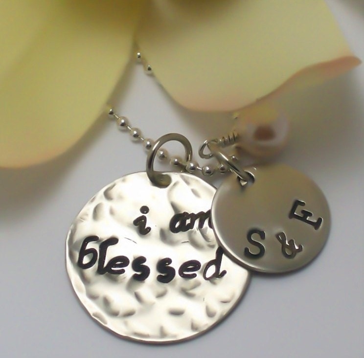 SALE -I Am Blessed Sterling Silver Family Necklace with Personalized Charm and pearl
