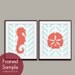 Modern Seahorse and Sand Dollar (A) Set of 2 - 8x10 Art Print (Featured in Hibiscus and Pale Carribean) Custom Colors