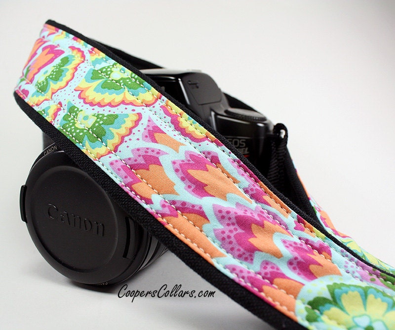 dSLR Camera Strap, Abstract Peacock, Teal, Green, Yellow, Sky Blue, SLR
