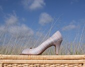 Vintage High Heels . Peep Toe Pumps Pastel Stripe Excellent Condition . Womens Size 8