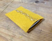 Handmade iPhone  pouch upcycled material yellow ochre embroidery - elquiltro