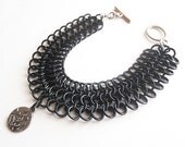 Dauntless bracelet, Divergent-inspired faction jewelry, Black chainmaille bracelet, Fire bracelet