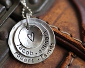 Personalized sterling silver layered hammered discs necklace