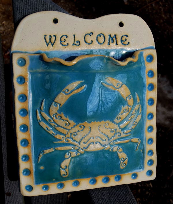 Wall Decor Crab Wall Pocket, Wall Hanging, Hanging Vase, Nautical Ocean Themed READY TO SHIP Handmade by Big Dog Pots Pottery bigdogpots