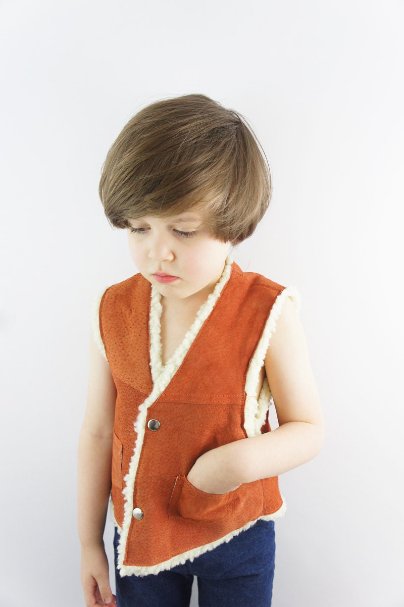 rust leather wool vest