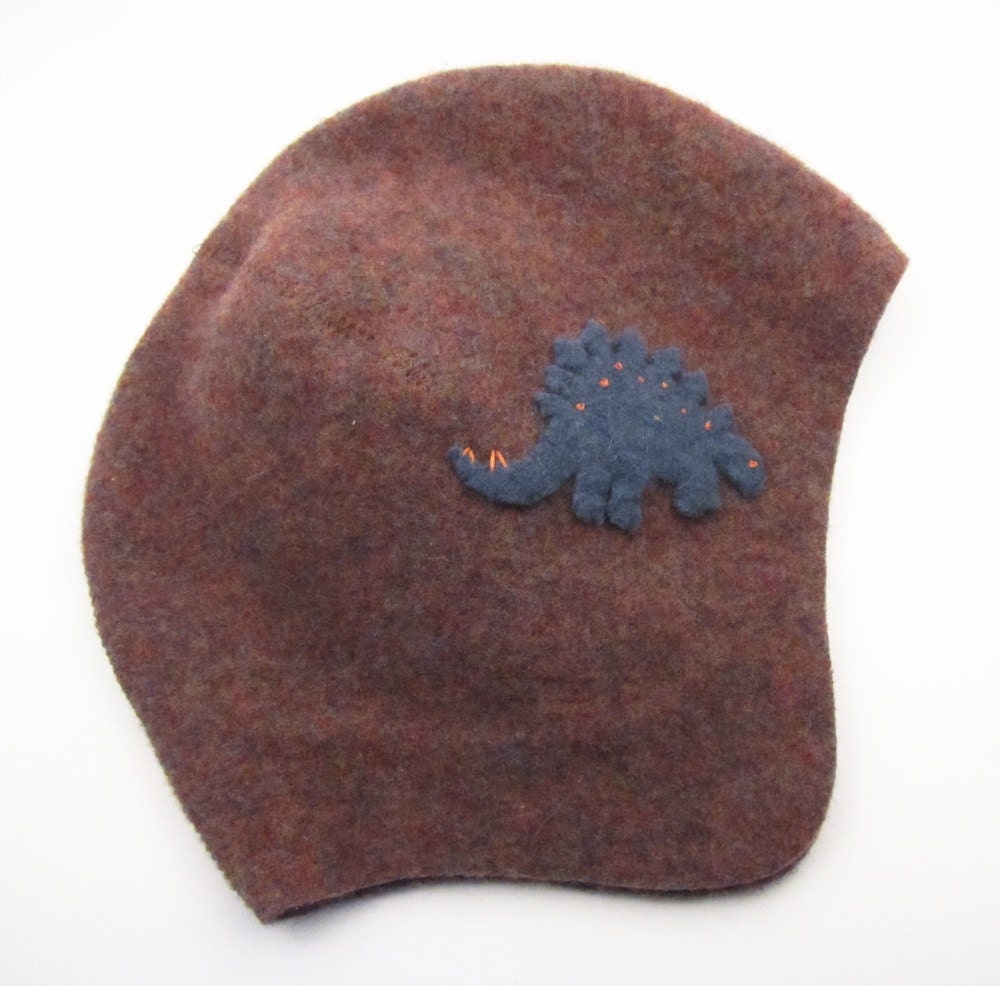 Brown and Blue Stegosaurus Hat- Felted Lambswool Baby Hat, size 6 to 12 months