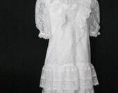 White Lace Victorian Vintage Gunne Sax Flowergirl Party Wedding Dress Girls Size 14 Womens XS