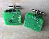 Green Acrylic Cuff Links - Funky Handmade Square Acrylic Cufflinks - For the Groom or an Eco-Friendly Gift - 3/4 inch
