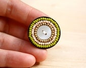 Candy Button - Peach & Green Beaded Brooch