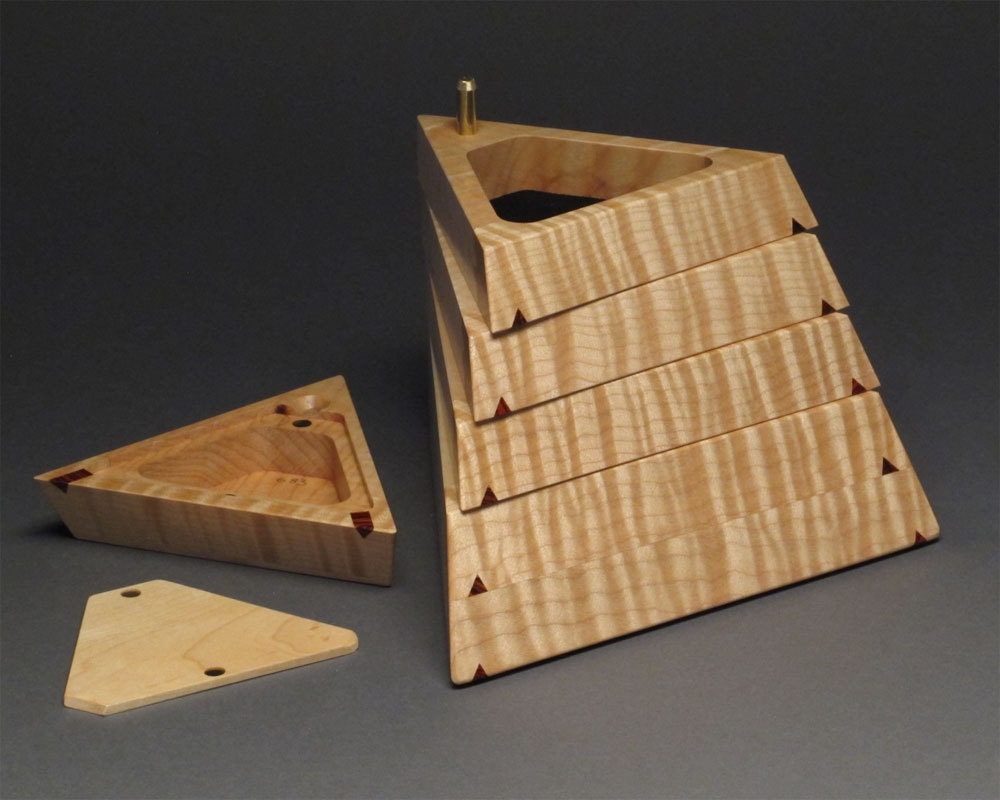 Handcrafted Curly Maple Jewelry Box with Secret Compartment and Weighted Base, 'The Trapezoid Box'