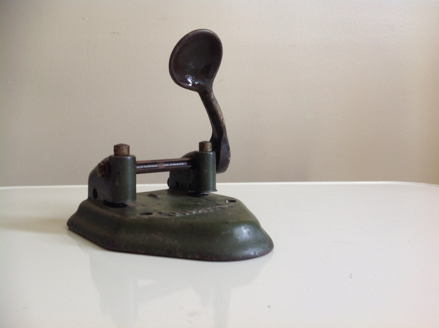 Industrial Chic. Olive Green Drab Hole Punch.  Made by Marvel.