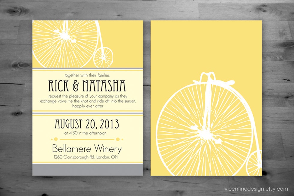 Wedding Invitation - Vintage Bicycle - Outdoor - Garden - Athletic - Invitation and RSVP Set