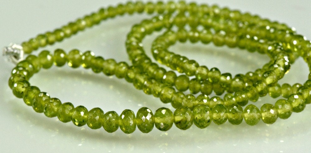 Vesuvianite Rondelles AAA Green Vesuvianite Gemstone Beads Micro Faceted, 2.80-4mm