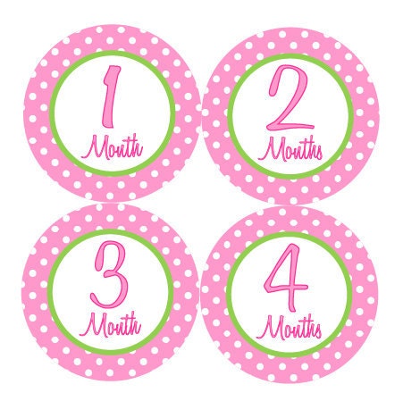 Baby Month Stickers Baby Girl Monthly Onesie Stickers Hot Pink Green First Year Stickers Month Stickers Baby Shower Photo Prop - Audrina Il_170x135