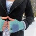 Hand knit pocket fingerless glove wrist warmer arm warmer seafoam blue