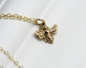 14k Goldfill Gold Bee Charm Necklace -  Gold Bumblebee - Simple Honey Bee Charm - Bridesmaid Gift