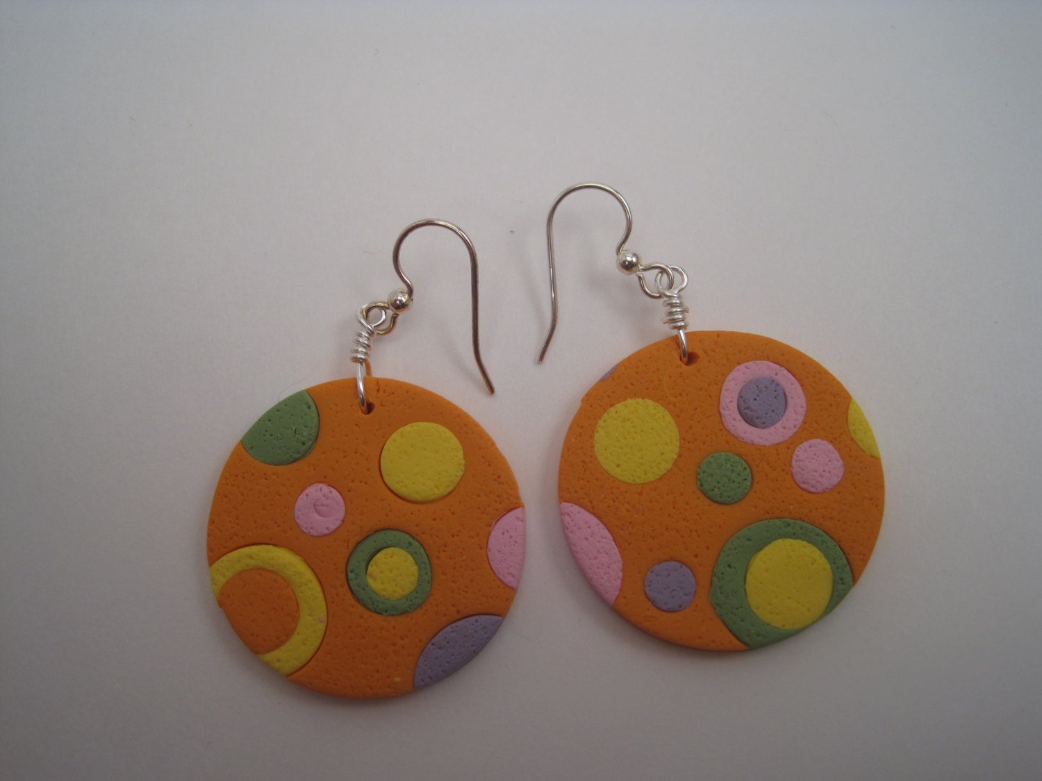 Orange, Pink, Yellow, and Green Polka Dot Spot Earrings Polymer Clay