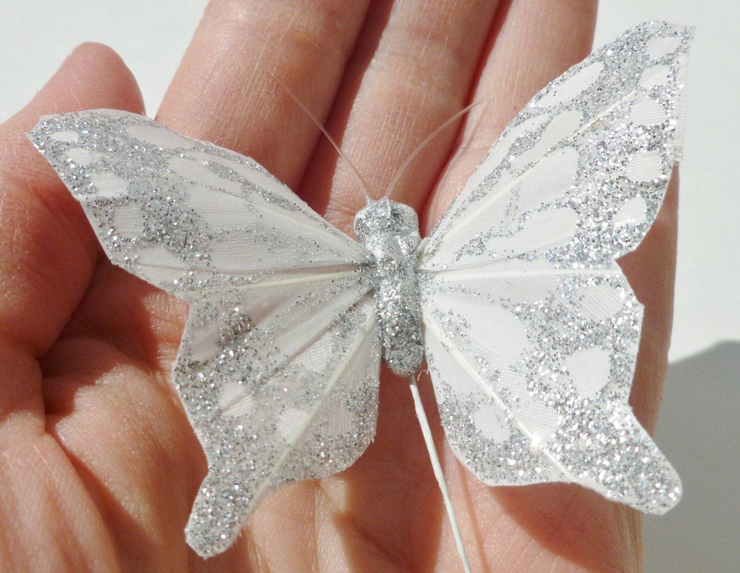 12 Feather Butterflies for Hair Pins, Favors, Wedding Cake