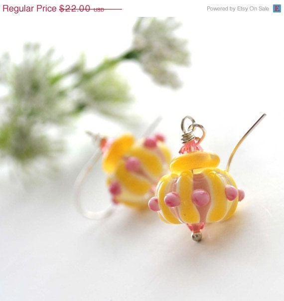 ON SALE Yellow Pinwheel Glass Earrings