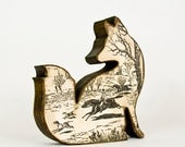 Folk Art Wood Fox with Fox Hunting Scene