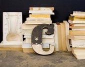 Distressed Carnival Style Wood Letter C Black and White