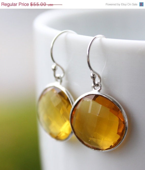 CLEARANCE SALE Silver Citrine Quartz Gemstone Earrings - November Birthstone