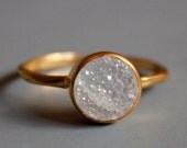 SALE 15 OFF Gemstone Ring - Druzy Ring - Round Shape - Stacking Ring